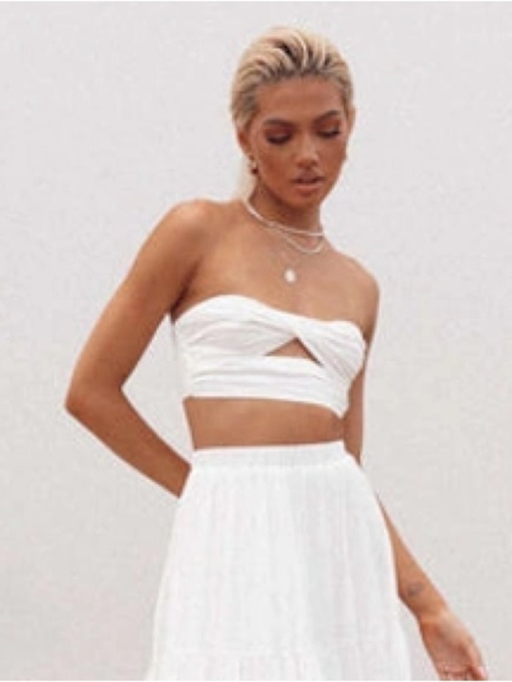 Princess Polly Allie Set Strapless Twist Front White Crop Top
